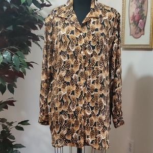 Vintage Jordan Woman – Black/Tan Print Blouse 16W
